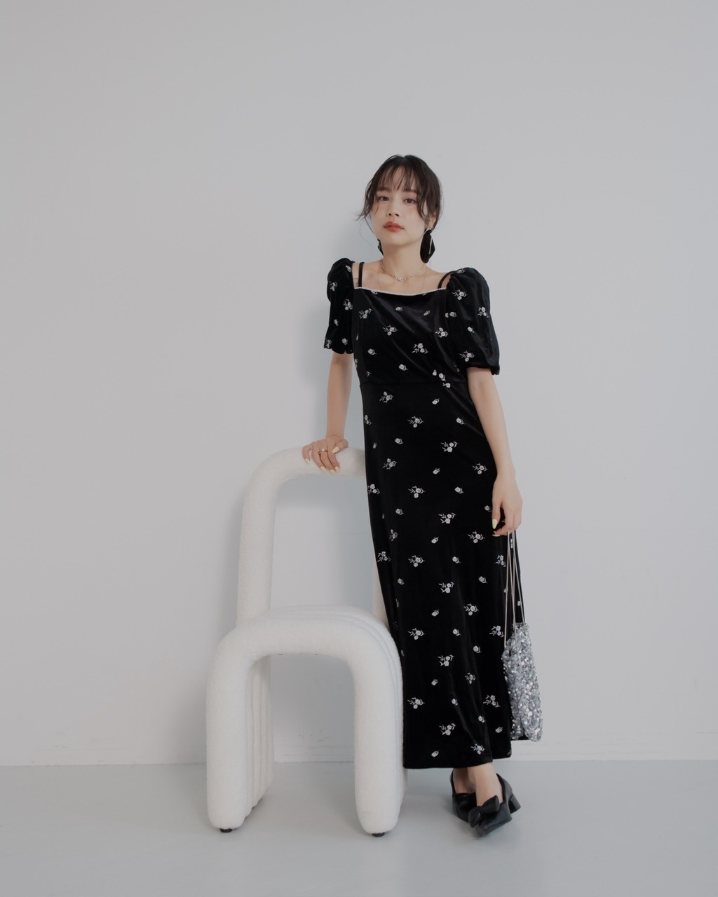 jumelle ベロアラインワンピース　オケージョンドレス　ベロアドレス jumelle ワンピース 「結婚式/オケージョン」ベロアラインドレス
