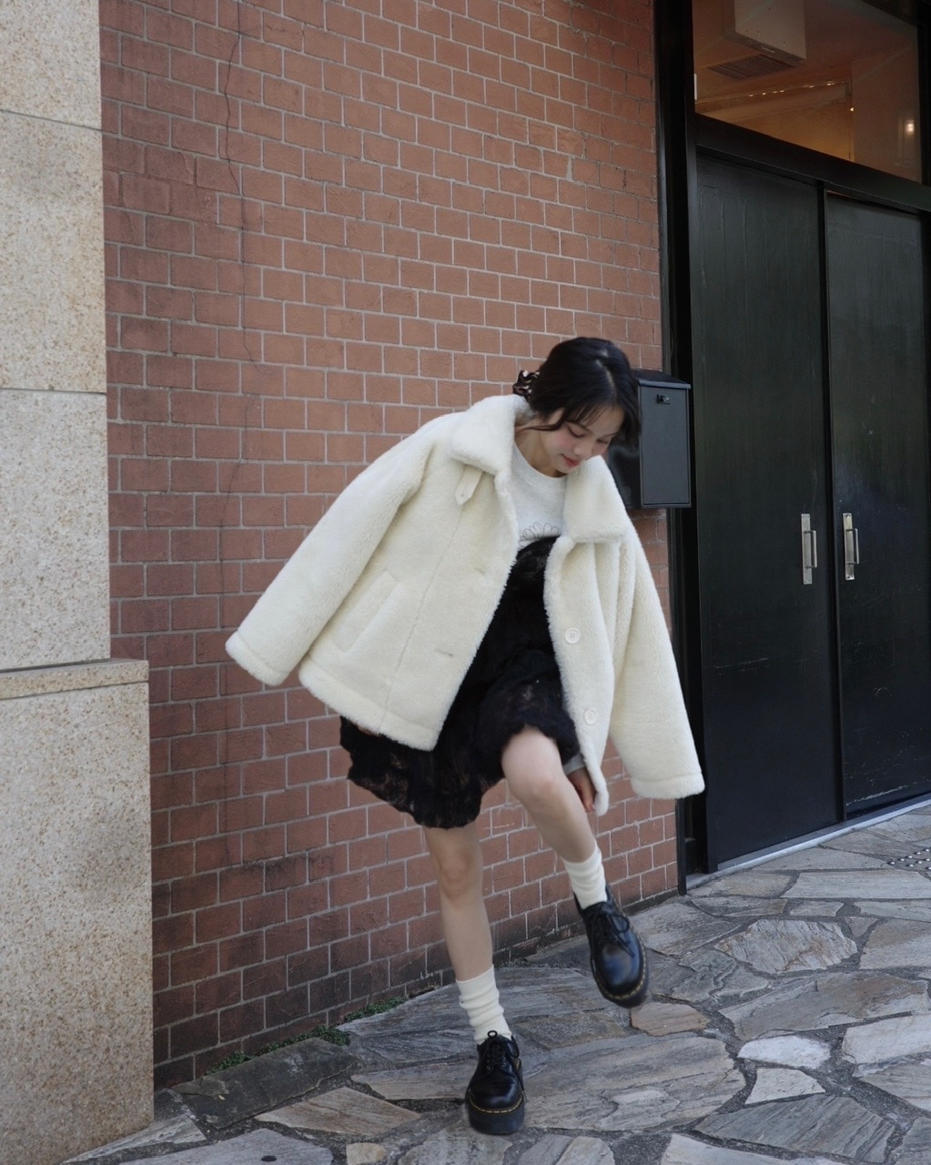 期間限定お値下げ‼️mimi &roger ムートンコート ムートンコート フード付き フォックス ファー トリミング