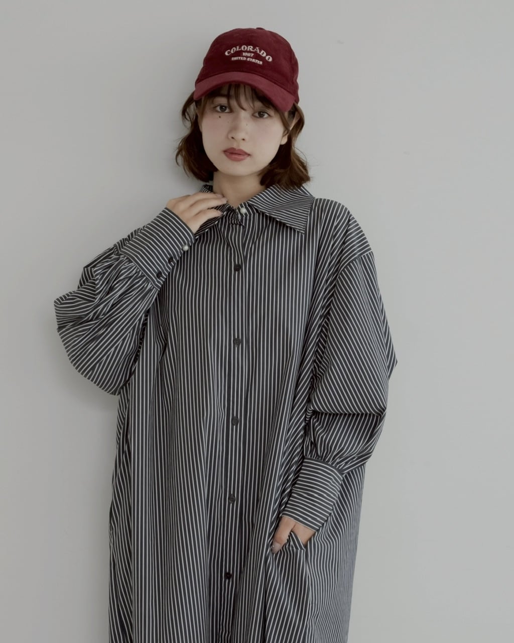 ストライプ柄パールシャツワンピース | ワンピース | JUMELLE
