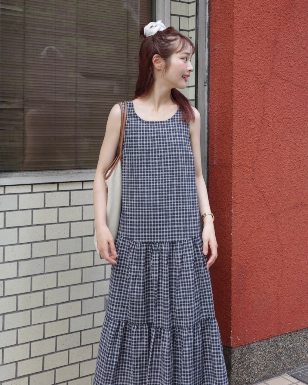 Since Then上品 ノースリーブ ワンピース バックリボン チェック 予約販売/7月下旬】【official限定】バックリボンチェック