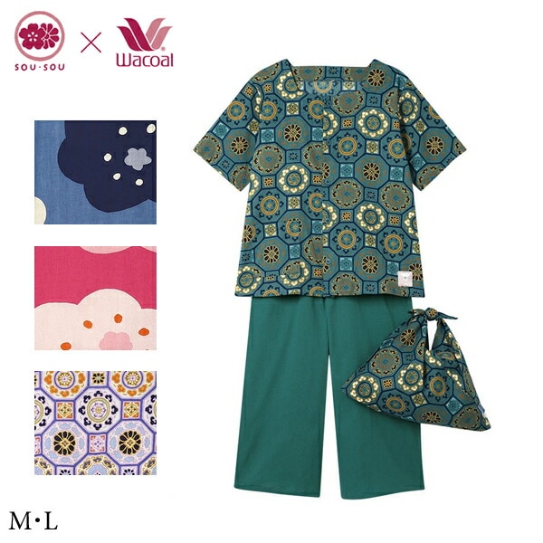 ワコール ルームウェア SOU・SOU パジャマ RDT118 M・L 綿100％ 5分袖・7分丈パンツ [洛袋付き]