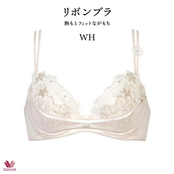ワコール nanakoななこコラボ ブラジャー リボンブラ 胸もとフィットながもち ブラジャー BXD409 3/4カップワイヤー D・E・Fカップ