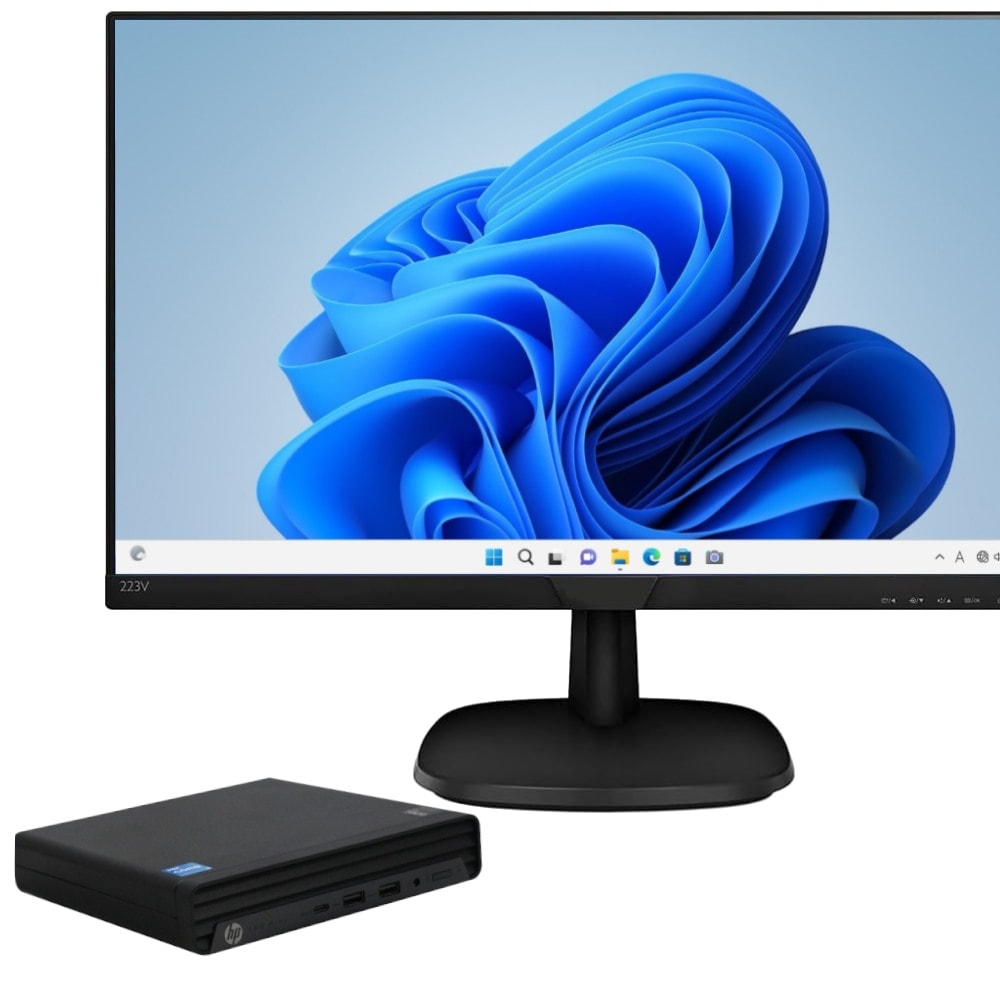 【液晶セット】【超小型デスク】【21.5インチ液晶 PHILIPS 223V7Q】【Windows11 64bit】【Core i3-12100T】【メモリー8GB】【SSD256GB（M.2-NVMe）+HDD500GB】【21.5インチ液晶】【デスクトップパソコン】【中古】HP  ProMini 400 G9  （1233280）