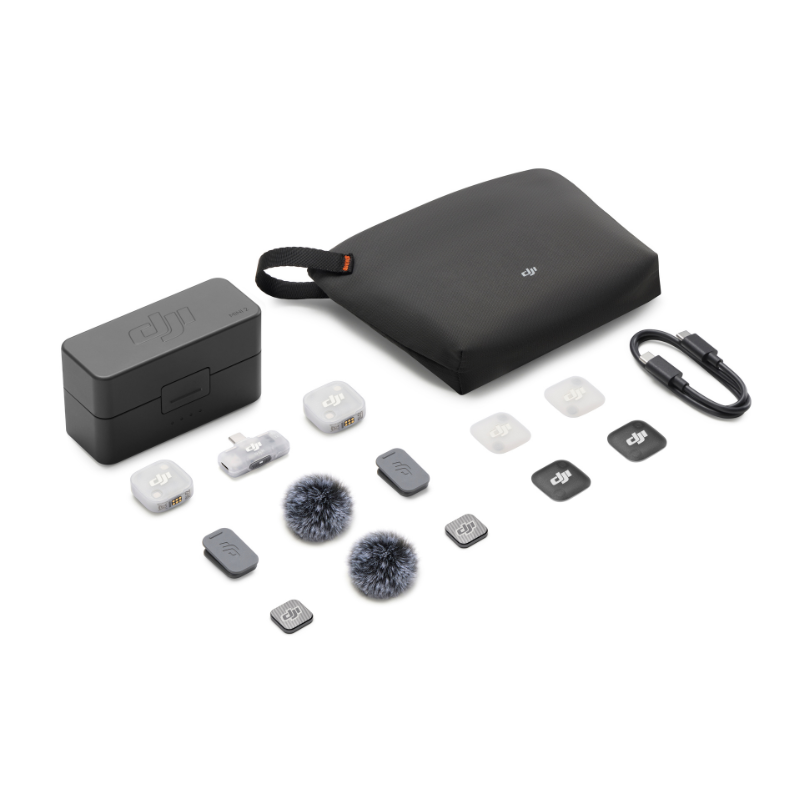Mini（2TX Mic 【新品・未開封】DJI + 充電 + RX 1 + TX Mini（2 Mic 風防 iphone ワイヤレス ピンマイク DJI 充電ケース） + 1RX 配信機器・PA機器・レコーディング機器