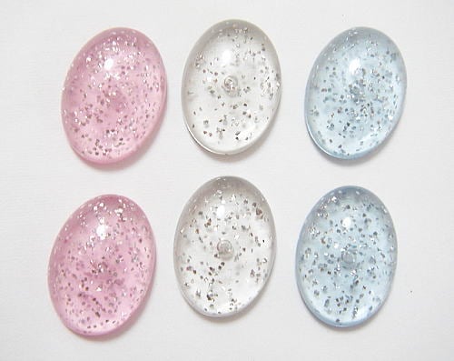 アクセサリーパーツ ラメ入りアクリルオーバル ピンク ライト