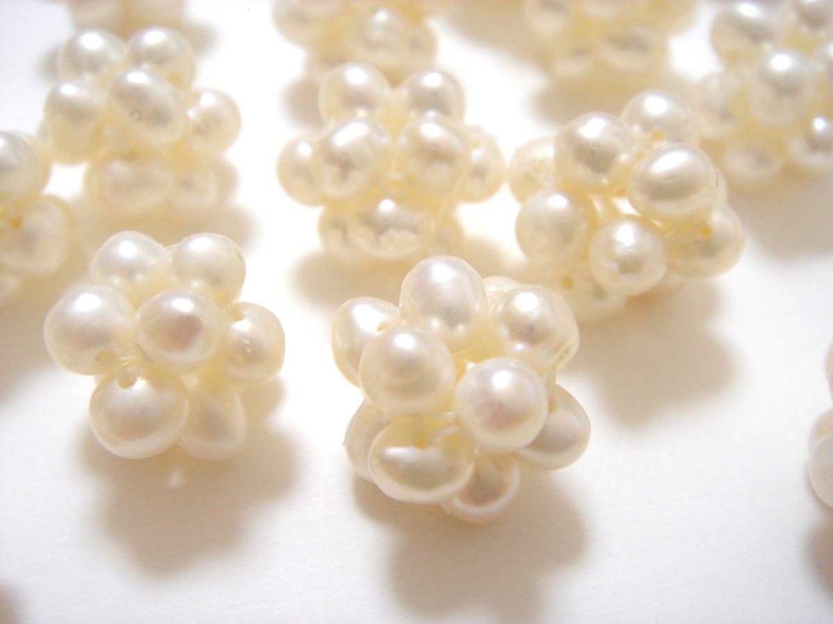 淡水パールの編みボール 上質真珠 ホワイト tansui-6 | パール（36種