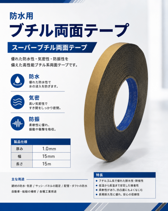 マクセル　スリオンテック　防水用　スーパーブチルテープ(両面)　NO.5931　15ｍｍ幅×15ｍ巻き