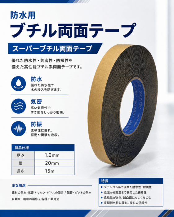 マクセル　スリオンテック　防水用　スーパーブチルテープ(両面)　NO.5931　20ｍｍ幅×15ｍ巻き