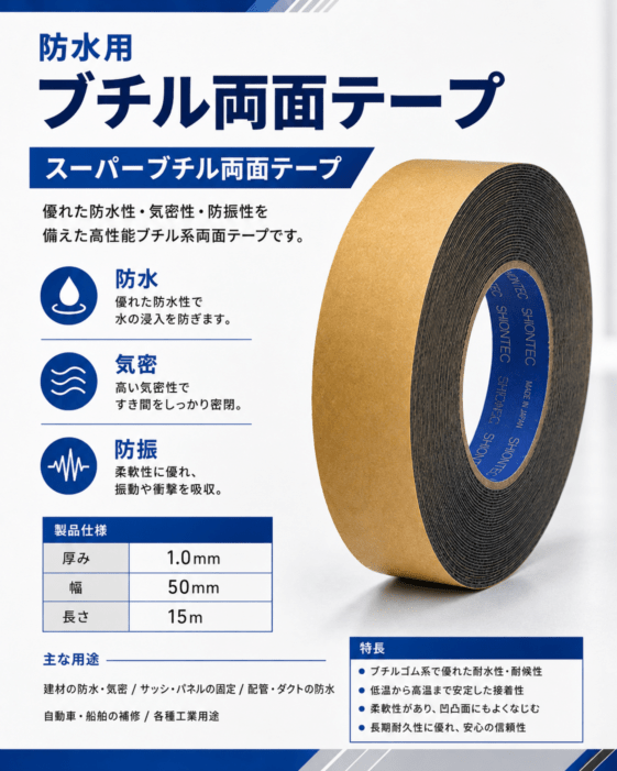 マクセル　スリオンテック　防水用　スーパーブチルテープ(両面)　NO.5931　50ｍｍ幅×15ｍ巻き