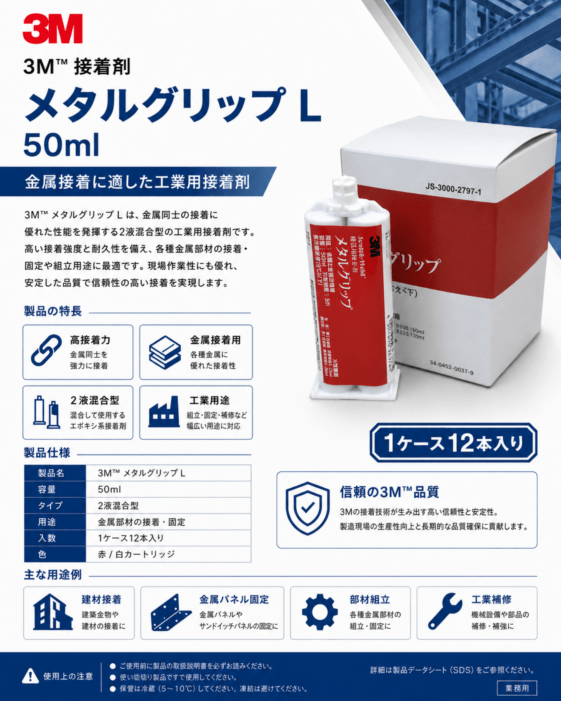 3M メタルグリップL 50ml 接着剤 金属接着用 2液混合型 工業用接着剤 1ケース12本入り