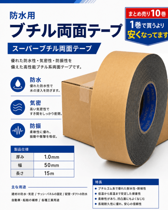 マクセル　スリオンテック　防水用　スーパーブチルテープ(両面)　NO.5931　50ｍｍ幅×15ｍ巻き　10巻セット