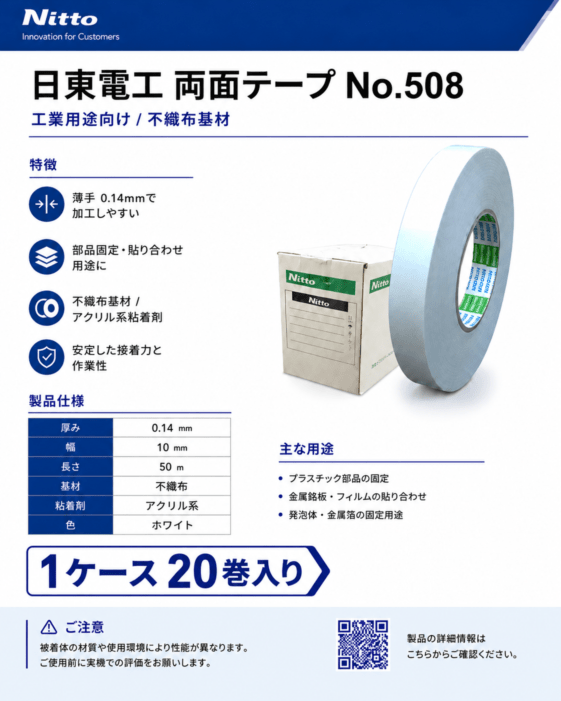 日東電工　不織布両面テープ　No.508　10mm×50m　1ケース20巻入り