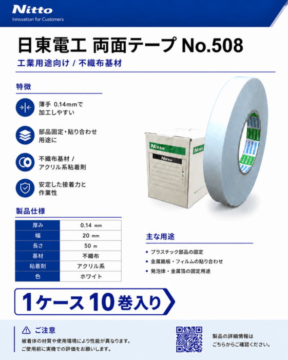 日東電工　不織布両面テープ　No.508　20mm×50m　1ケース10巻入り