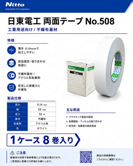 日東電工　不織布両面テープ　No.508　25mm×50m　1ケース8巻入り