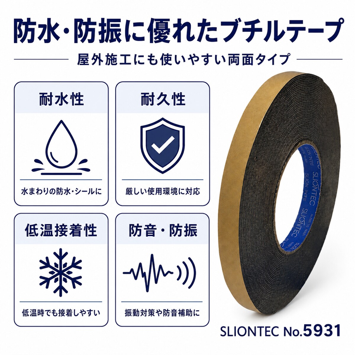 まとめ売り10巻】スリオン No.5931 スーパーブチルテープ 両面 防水用