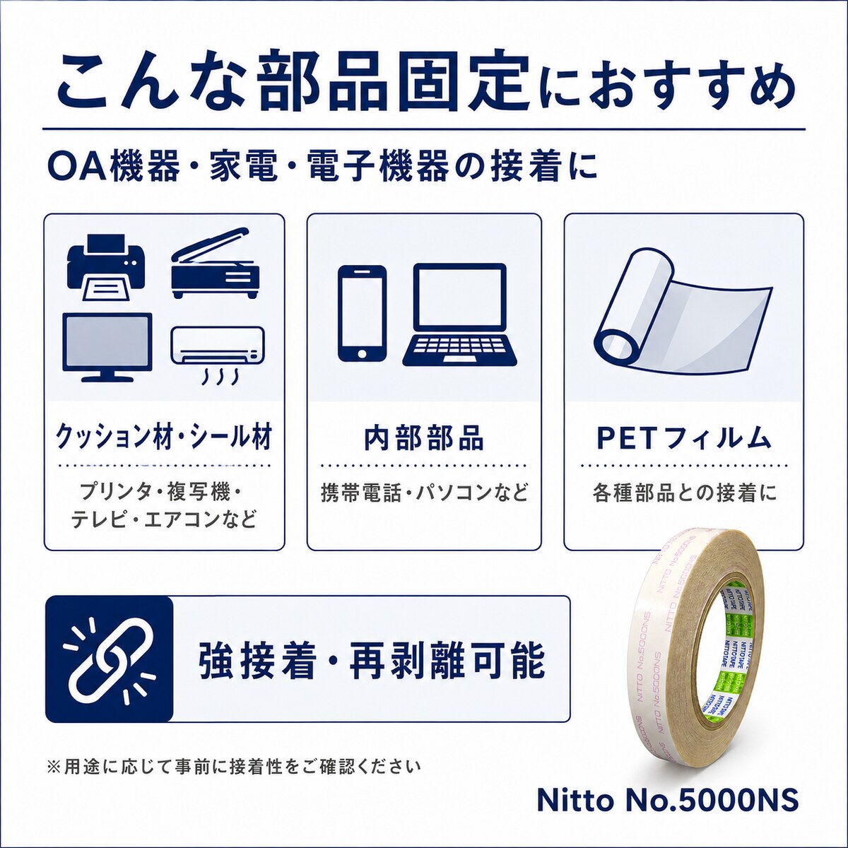 日東電工　再剥離可能　強力両面テープ　NO.5000NS　15mm×20m
