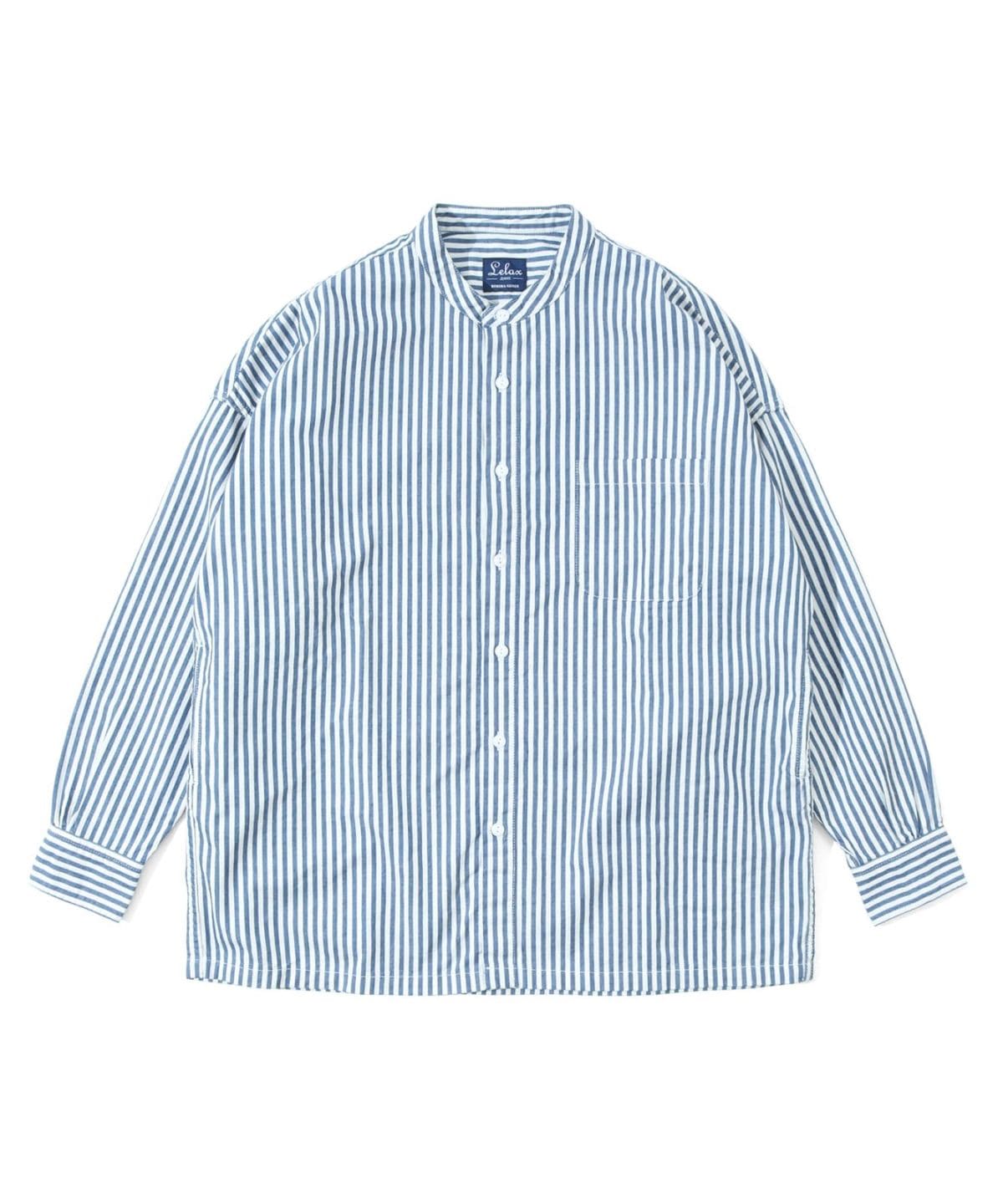 Big Silhouette No Collar Hickory Shirt by LELAX / ビッグシルエットノーカラーヒッコリーシャツ by LELAX