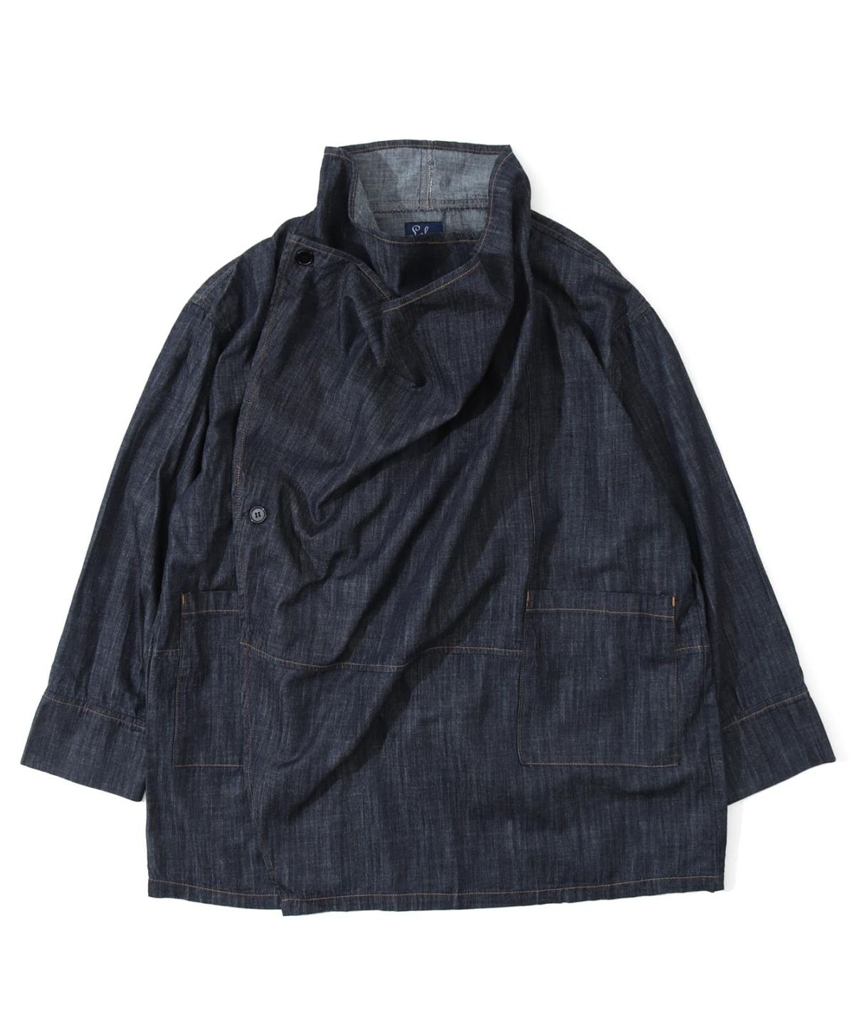 Big Silhouette No Collar Hickory Shirt by LELAX / ビッグシルエット