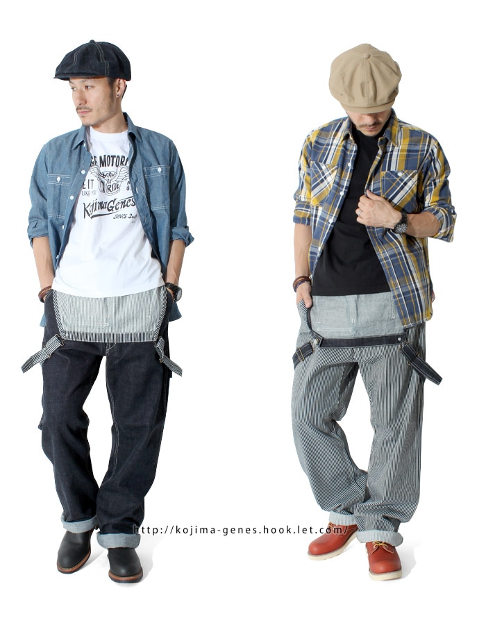 デニムヒッコリーコンボオーバーオール/児島ジーンズ Denim Combo Hickory Overall / デニムコンボヒッコリー
