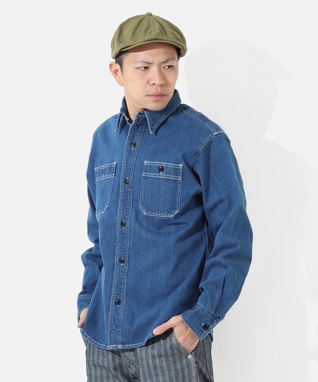 12oz Selvedge Denim Work Shirt Used Well by KGR / 12oz セルビッチ デニムワークシャツ ユーズドウェル by KGR
