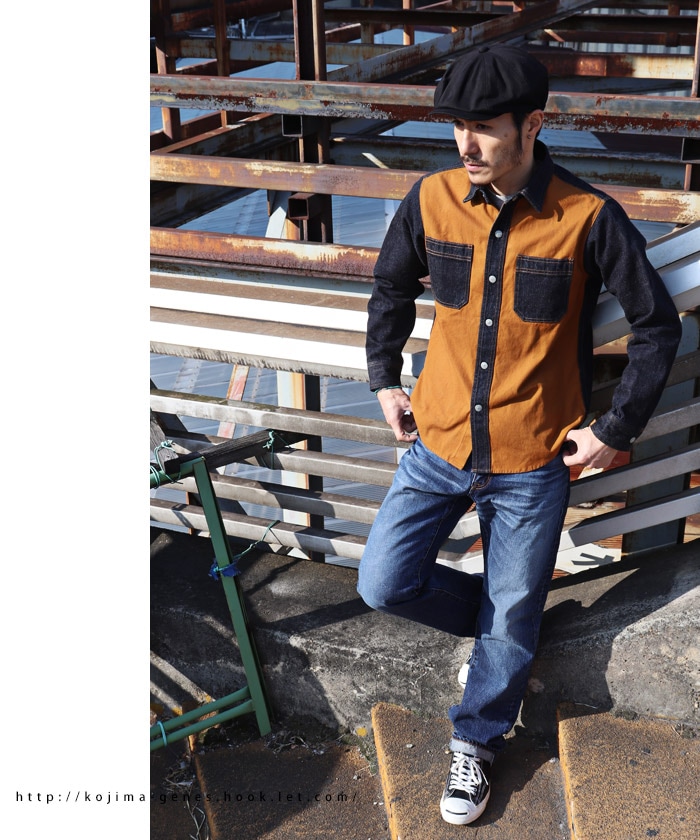 フラム FC 長袖シャツ dabs.com ビンテージ Fujikinbai Combo Work Shirt / 富士金梅コンボワークシャツ | Tops