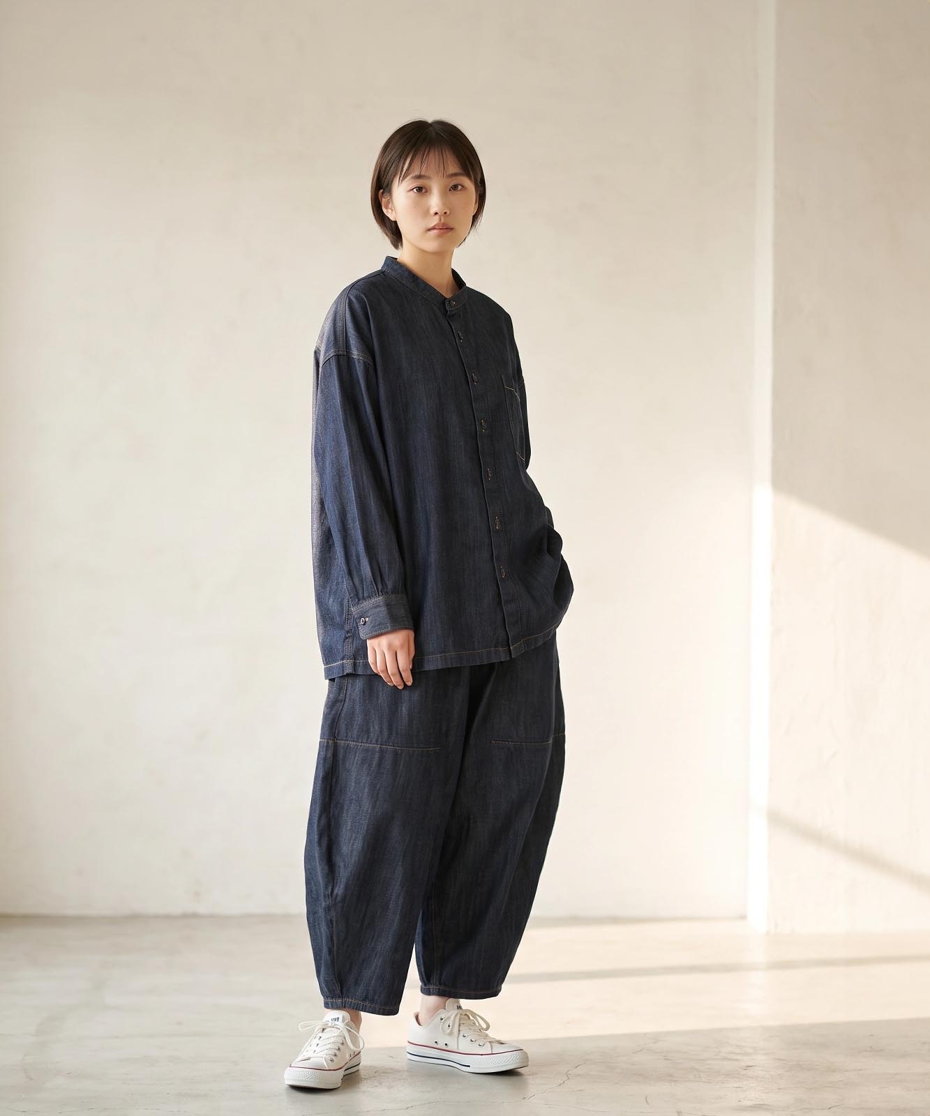 Big Silhouette No Collar Shirt by LELAX / ビッグシルエットノーカラーシャツ by LELAX