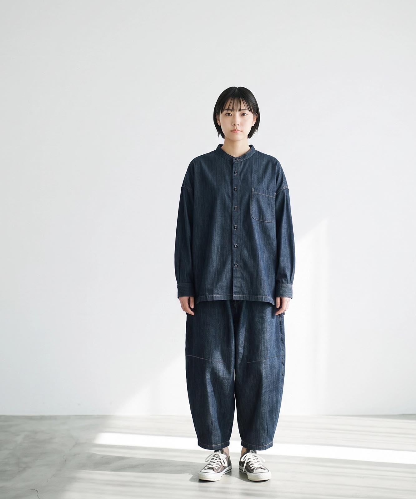 Big Silhouette No Collar Shirt by LELAX / ビッグシルエットノーカラーシャツ by LELAX