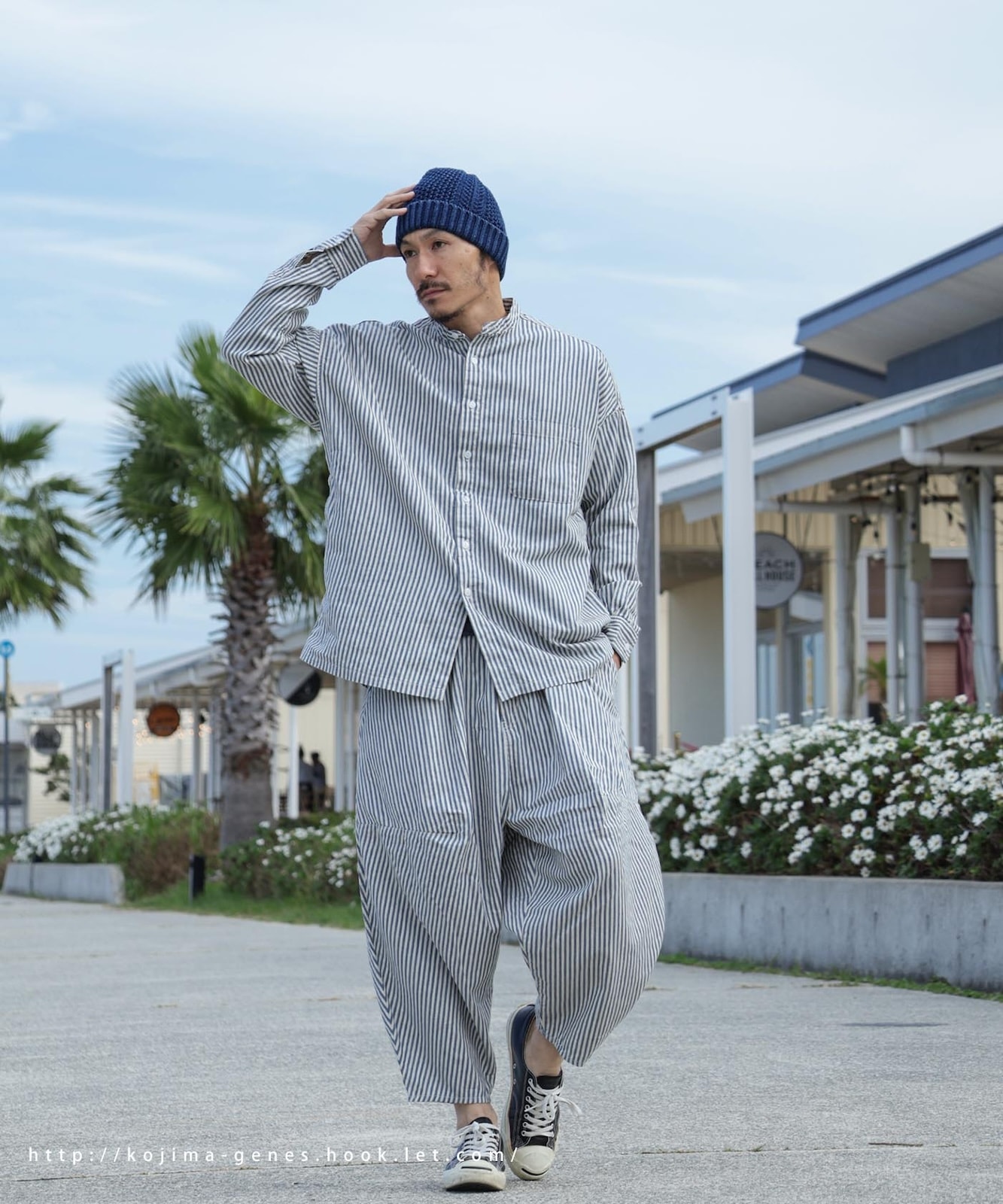 big silhouette no collar hickory shirt by LELAX / ビッグ