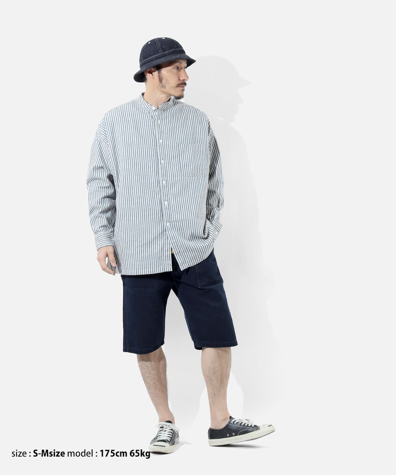 Big Silhouette No Collar Hickory Shirt by LELAX / ӥå륨åȥΡ顼ҥå꡼ by LELAX