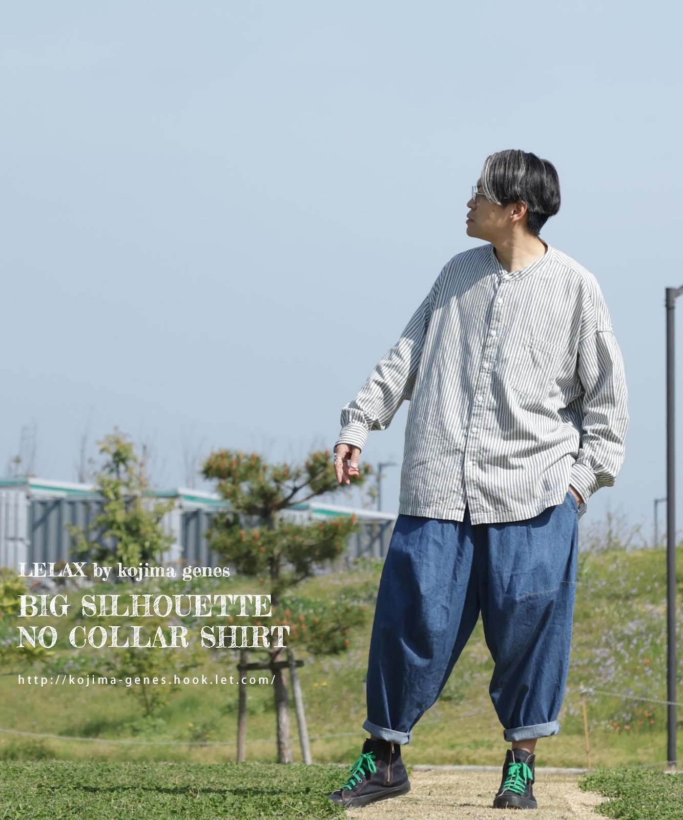 Big Silhouette No Collar Hickory Shirt by LELAX / ӥå륨åȥΡ顼ҥå꡼ by LELAX