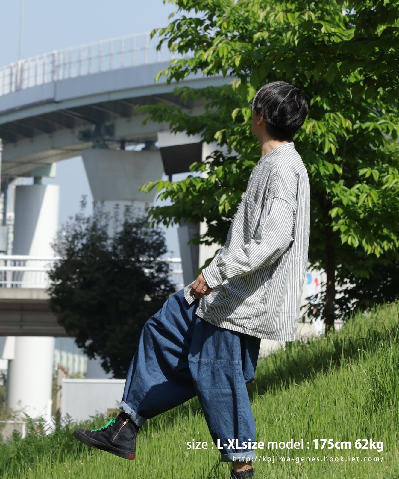 Big Silhouette No Collar Hickory Shirt by LELAX / ӥå륨åȥΡ顼ҥå꡼ by LELAX