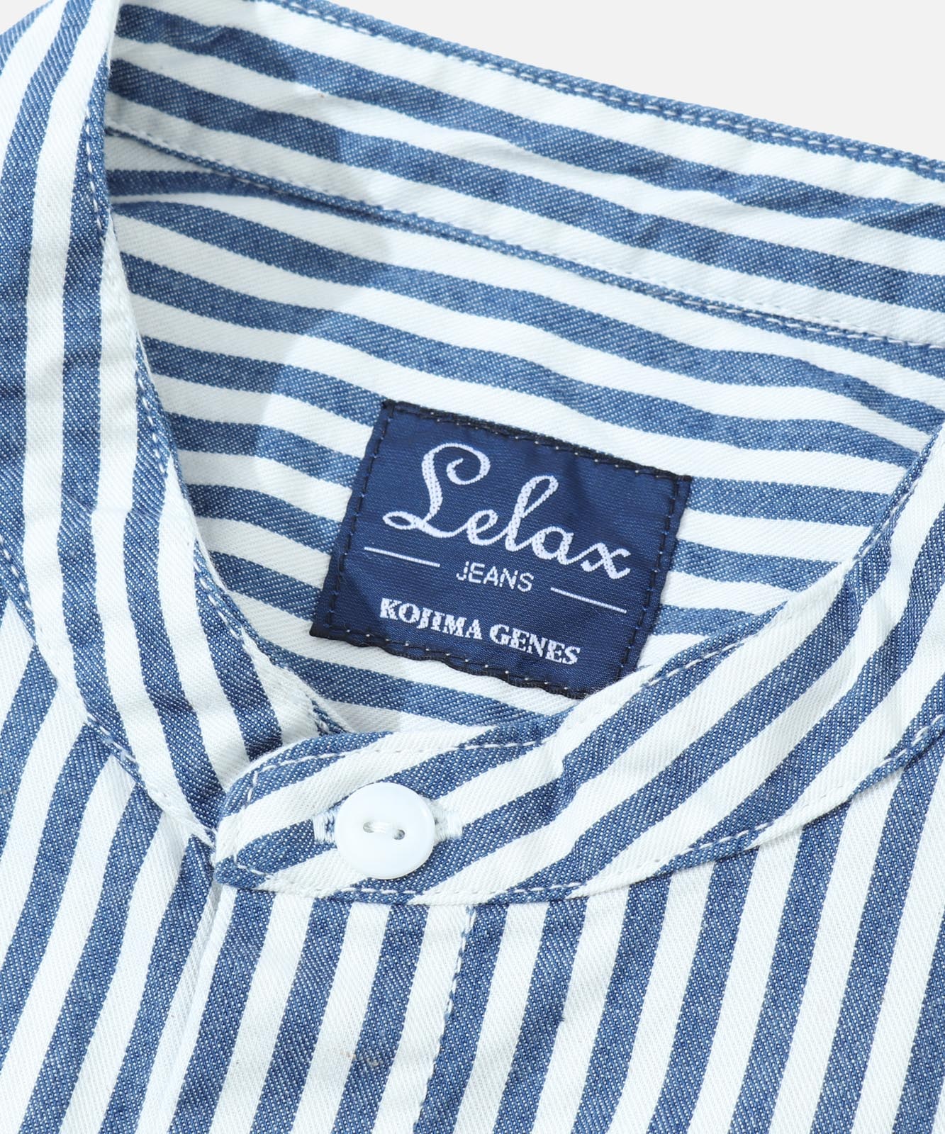 Big Silhouette No Collar Hickory Shirt by LELAX / ビッグシルエットノーカラーヒッコリーシャツ by LELAX