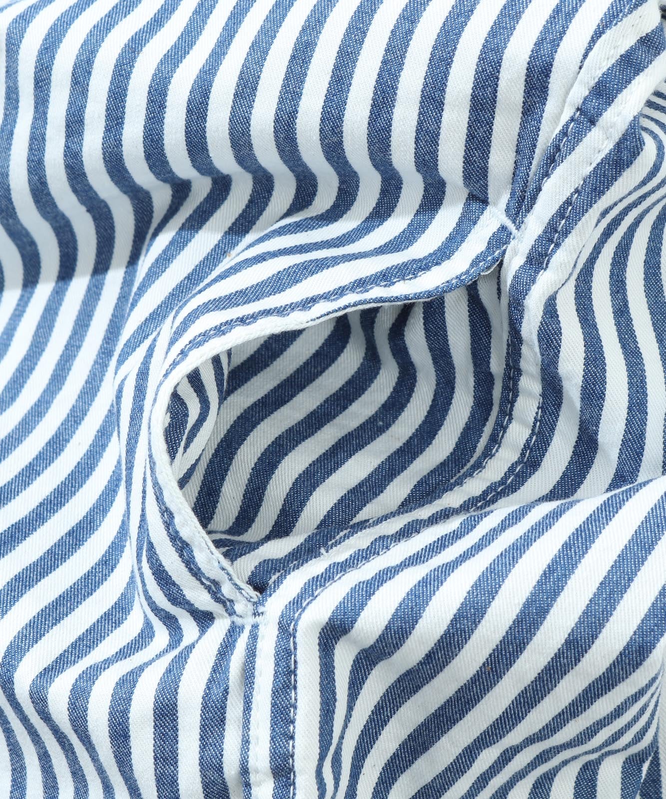 Big Silhouette No Collar Hickory Shirt by LELAX / ビッグシルエットノーカラーヒッコリーシャツ by LELAX