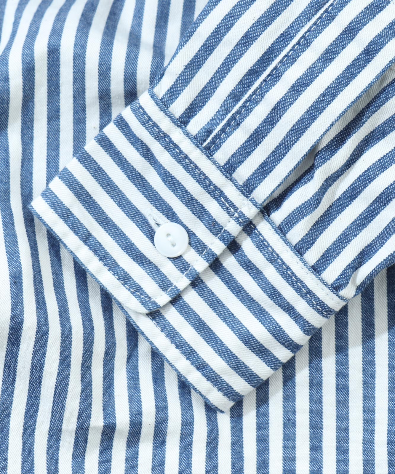 Big Silhouette No Collar Hickory Shirt by LELAX / ビッグシルエットノーカラーヒッコリーシャツ by LELAX
