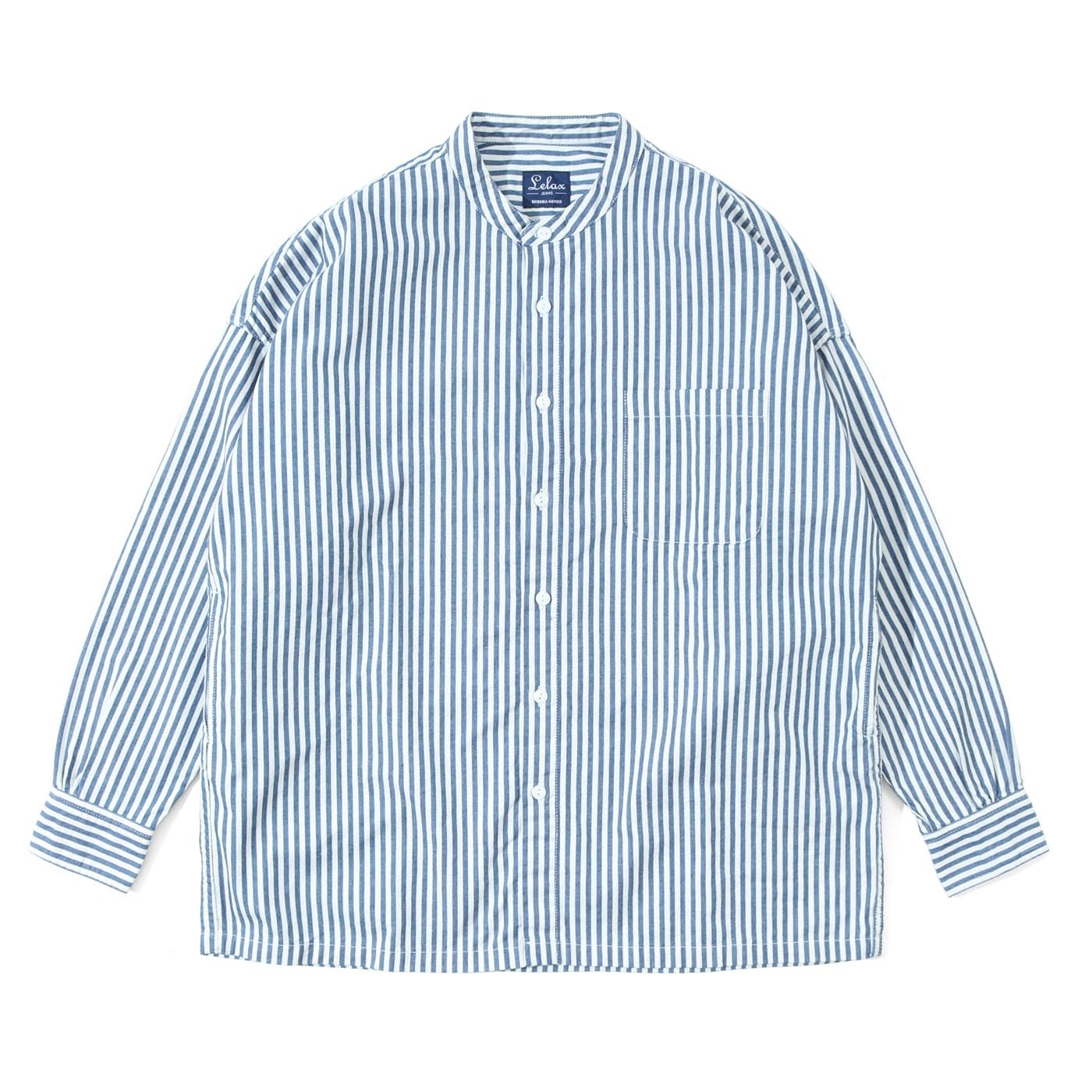 Big Silhouette No Collar Hickory Shirt by LELAX / ビッグシルエット