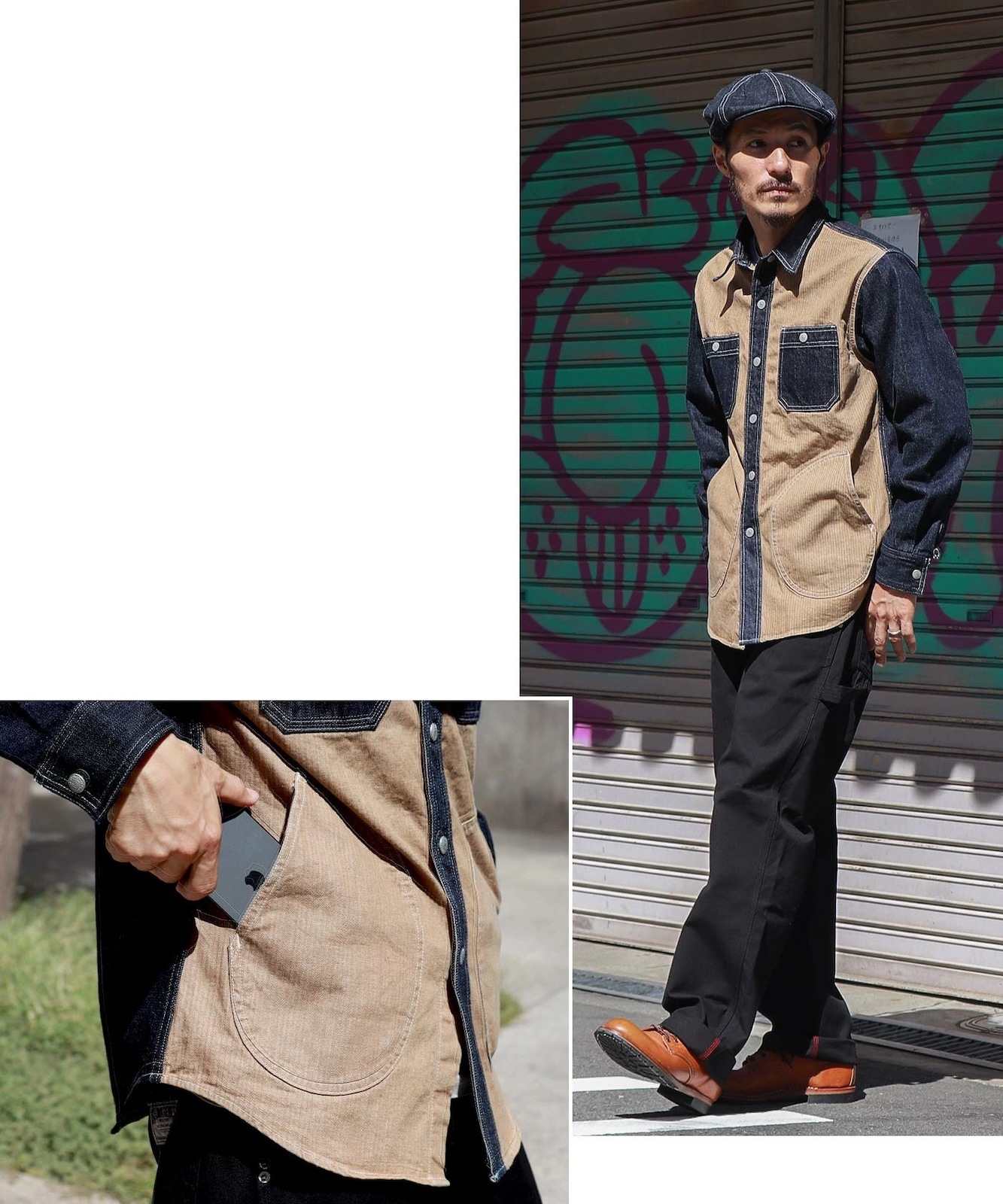 Denim Combo Herringbone Shirt / デニムコンボヘリンボーンシャツ