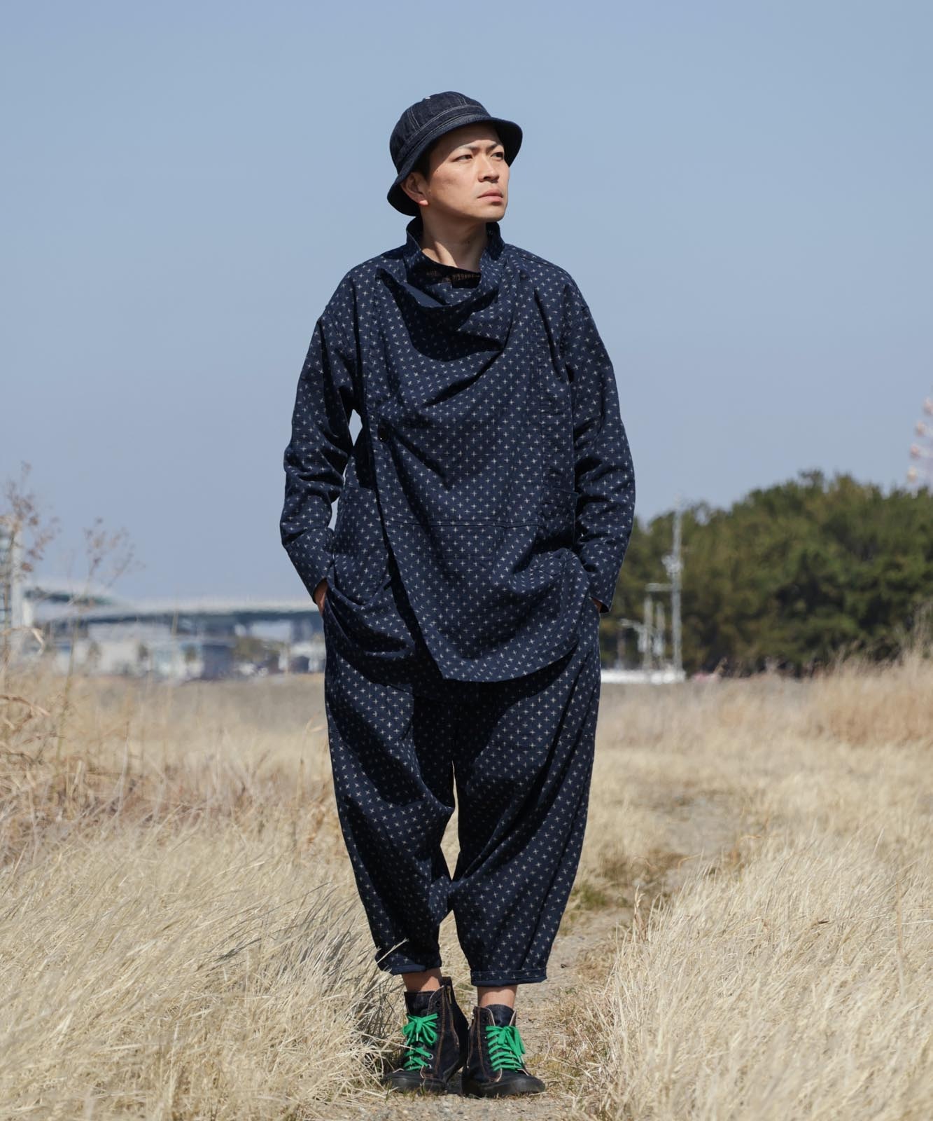 Kasuri Jyumonji Drape Coat by LELAX / かすり十文字 ドレープコート by LELAX