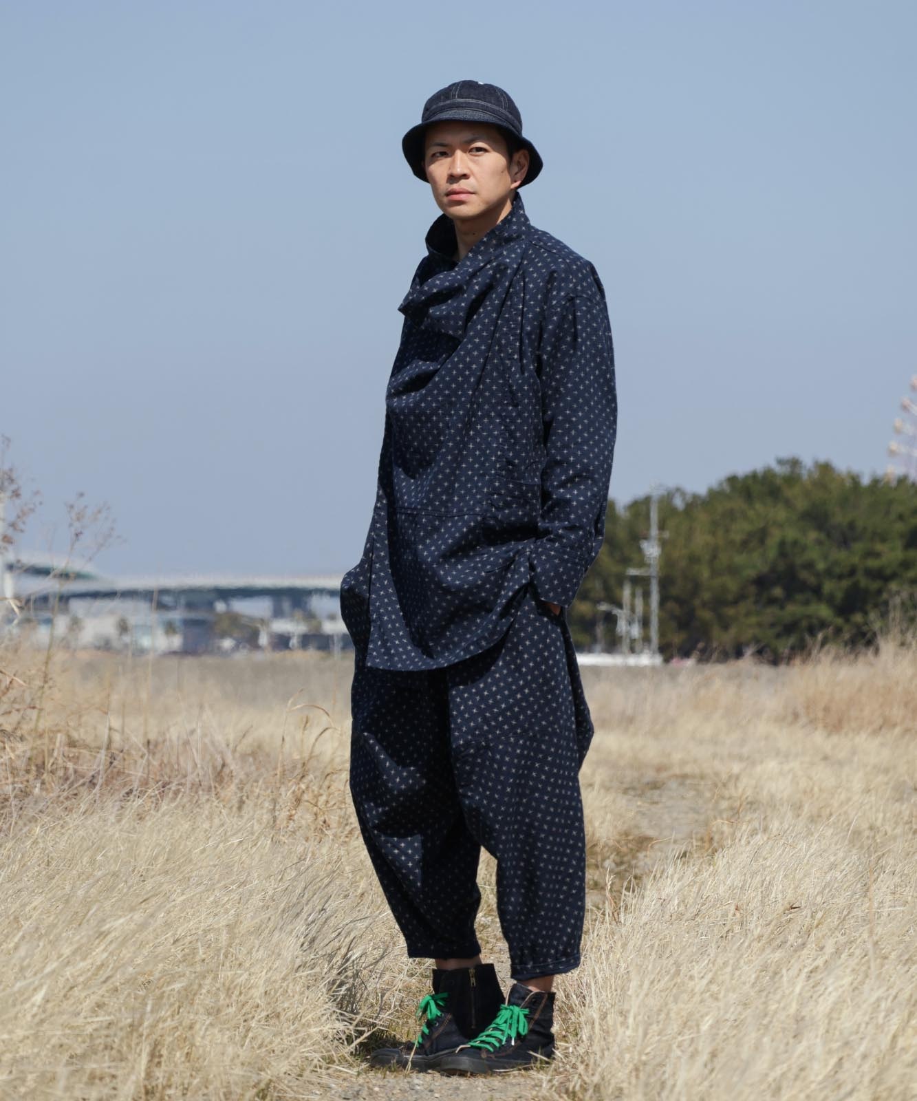 Kasuri Jyumonji Drape Coat by LELAX / かすり十文字 ドレープコート by LELAX
