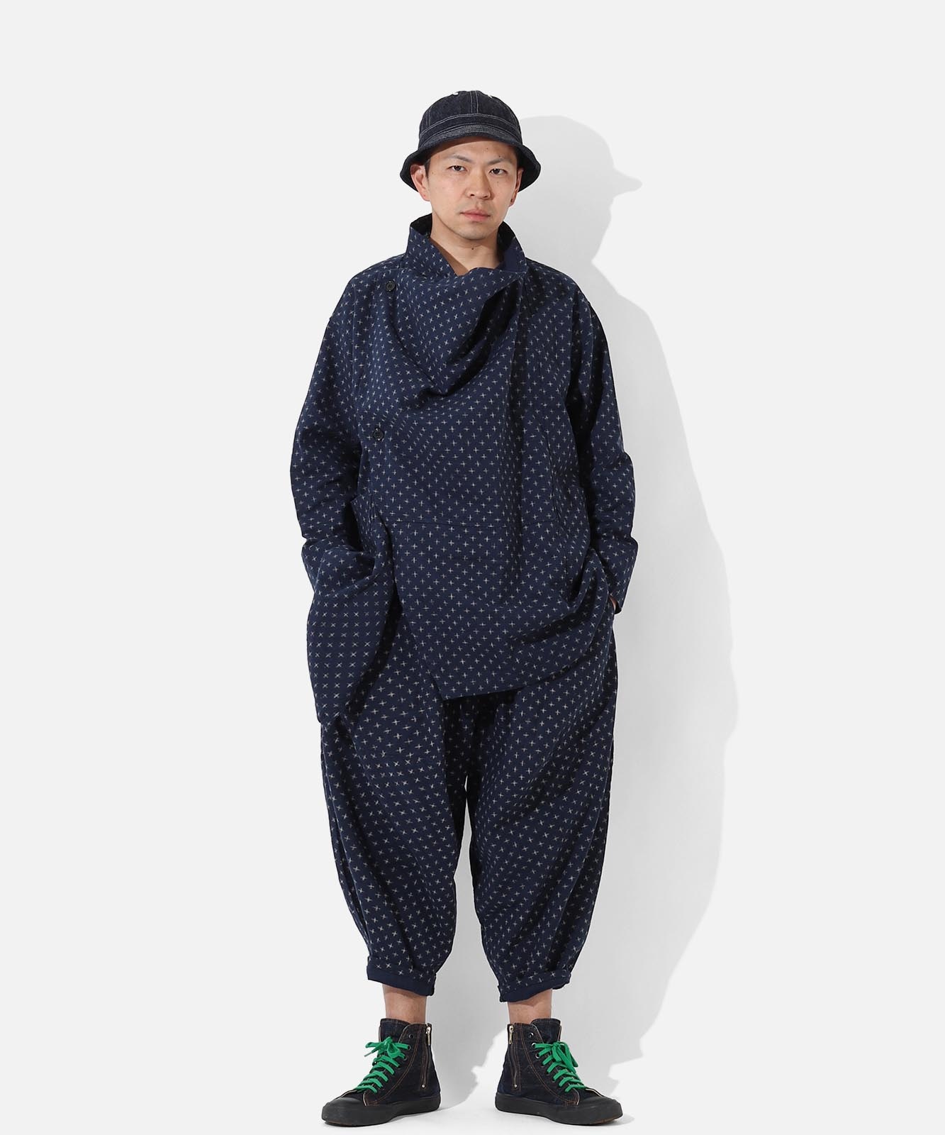 Kasuri Jyumonji Drape Coat by LELAX / かすり十文字 ドレープコート by LELAX