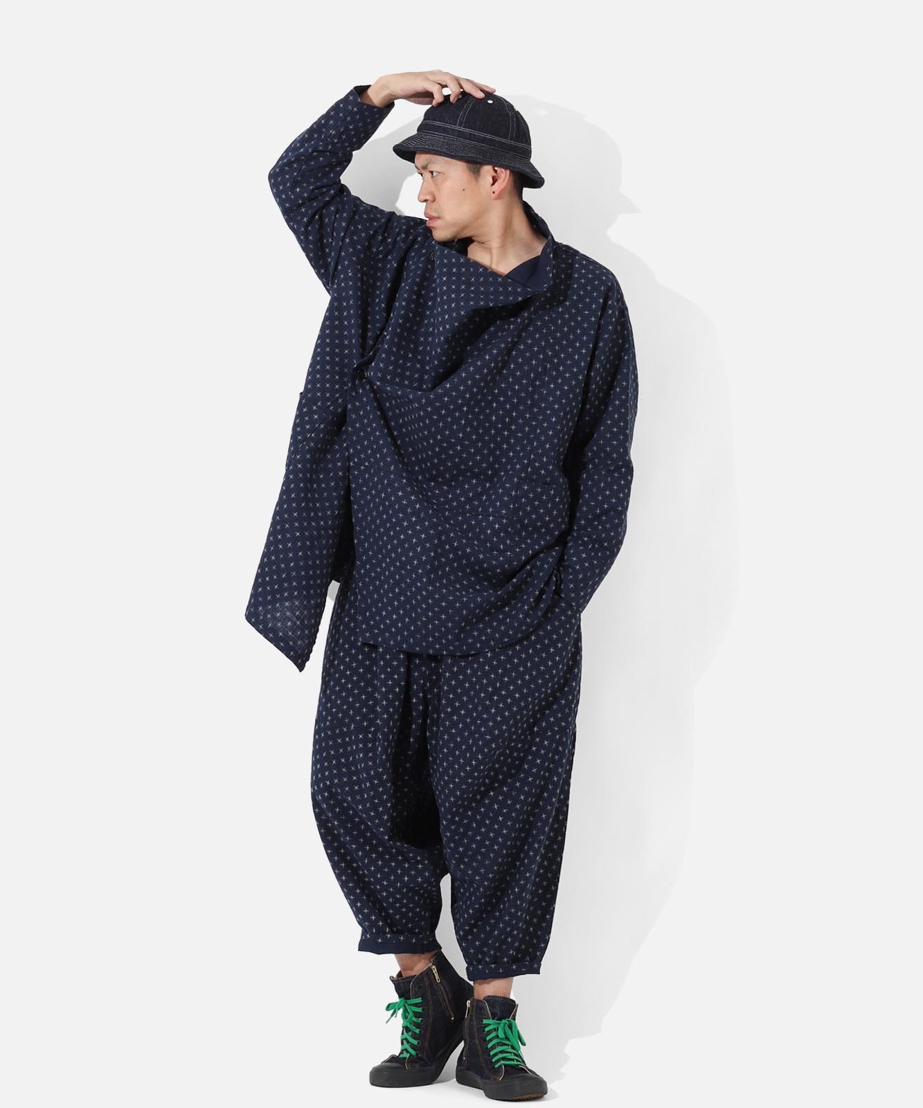 Kasuri Jyumonji Drape Coat by LELAX / かすり十文字 ドレープコート by LELAX