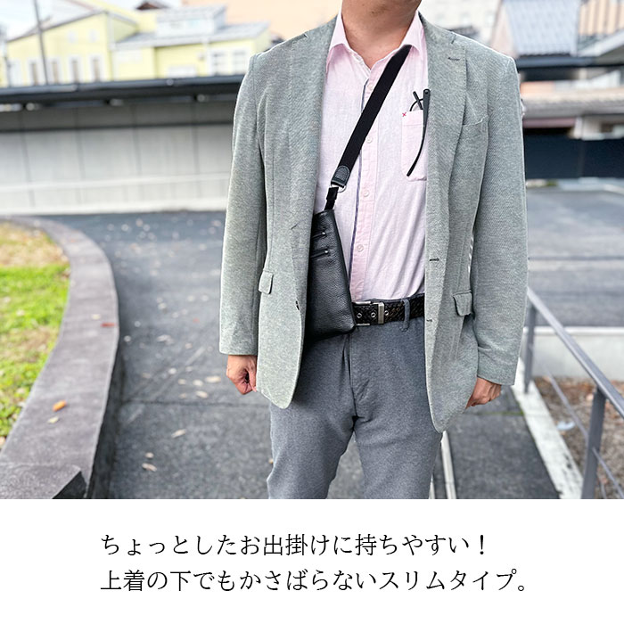 ショルダーバッグ メンズ ミニショルダー サコッシュ 軽量 牛革 日本製 斜めがけ スリム 薄型 大人 小さめ 縦型 SADDLE KBN16478