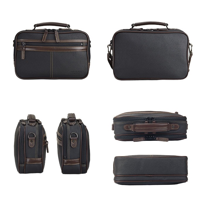 ショルダーバッグ カジュアルバッグ 日本製 豊岡製鞄 横 横型 2層 2WAY 牛革ハンドル 合皮 シボ加工 黒 メンズ 普段使い A5対応 BRELIOUS KBN16429