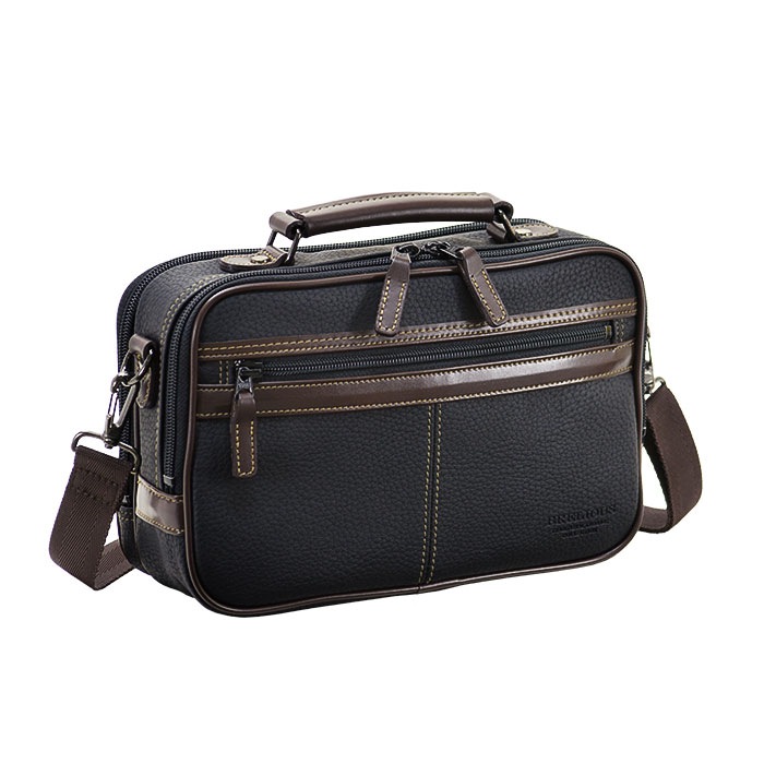 ショルダーバッグ カジュアルバッグ 日本製 豊岡製鞄 横 横型 2層 2WAY 牛革ハンドル 合皮 シボ加工 黒 メンズ 普段使い A5対応 BRELIOUS KBN16429