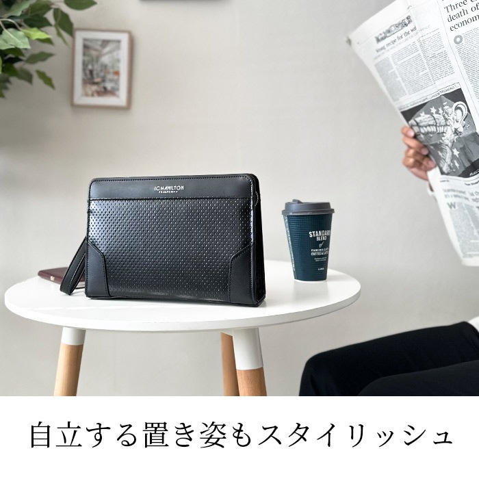 クラッチバッグ セカンドバッグ メンズ 日本製 豊岡製鞄 カジュアル フォーマル 結婚式 黒 小さめ 横 横型 軽量 ギフト プレゼント J.C HAMILTON KBN25961