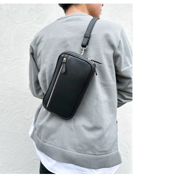 ショルダーバッグ ボディバッグ  牛革 レザー メンズ  4WAY 横 縦 カジュアル サステナブル SDGs HAMILTON -Grandeur- KBN16466