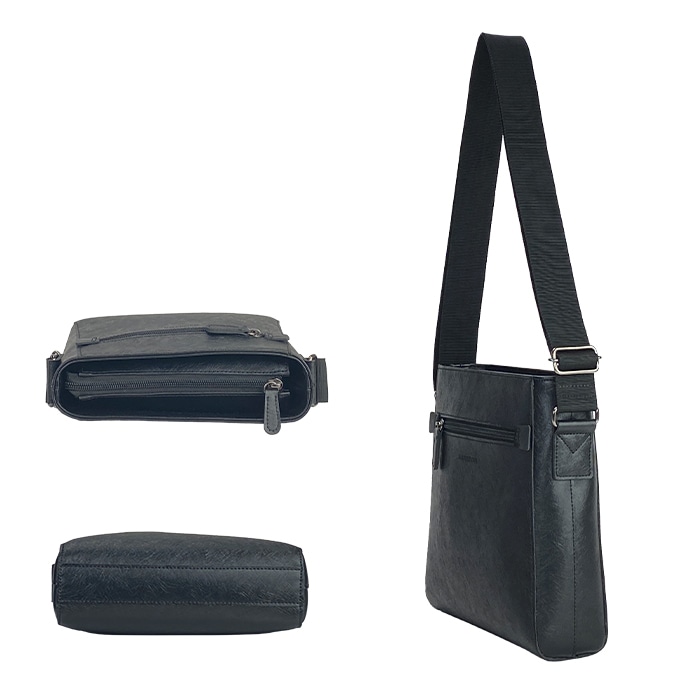 ショルダーバッグ メンズ  カジュアル 黒 縦 縦型 水シボ 軽量 街持ち ショッピング おしゃれ 大人 プレゼント 父の日 HAMILTON KBN16477