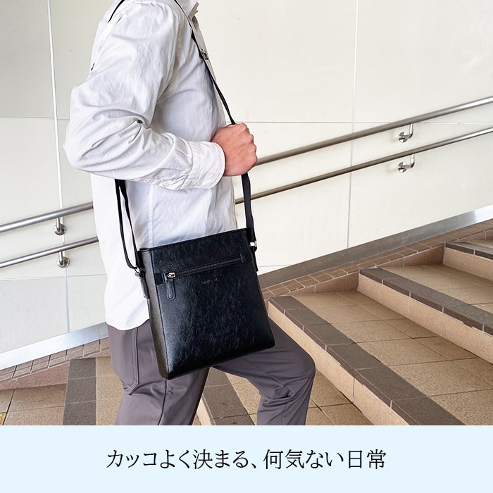 ショルダーバッグ メンズ  カジュアル 黒 縦 縦型 水シボ 軽量 街持ち ショッピング おしゃれ 大人 プレゼント 父の日 HAMILTON KBN16477