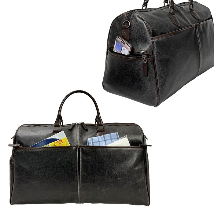 ボストンバッグ 日本製 豊岡製鞄 メンズ レディース 白化合皮 レトロ ヴィンテージ 旅行 出張 黒 キャメル 2泊 3泊 32L BRELIOUS KBN10438