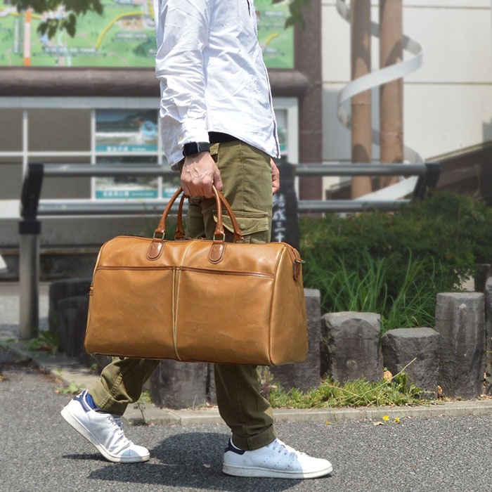 ボストンバッグ 日本製 豊岡製鞄 メンズ レディース 白化合皮 レトロ ヴィンテージ 旅行 出張 黒 キャメル 2泊 3泊 32L BRELIOUS KBN10438