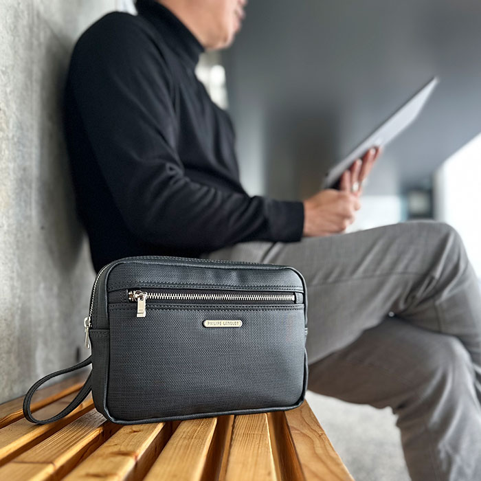 セカンドバッグ クラッチバッグ 日本製 豊岡製鞄 メンズ 高機能PVC 抗菌 耐アルコール ループハンドル付き セカンドポーチ PHILIPE LANGLET KBN25946